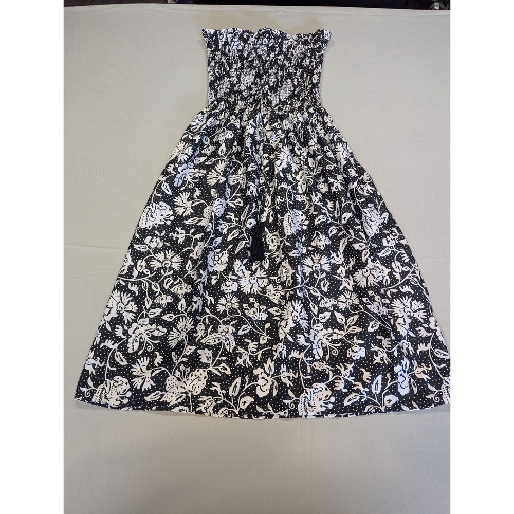 Gypsie Blu Strapless Maxi Dress Women's Small Black White Floral Boho